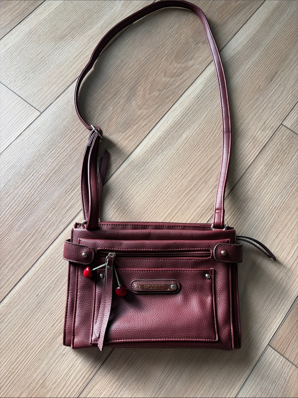 Rosetti Wine Red Crossbody Bag with Cherry Accent